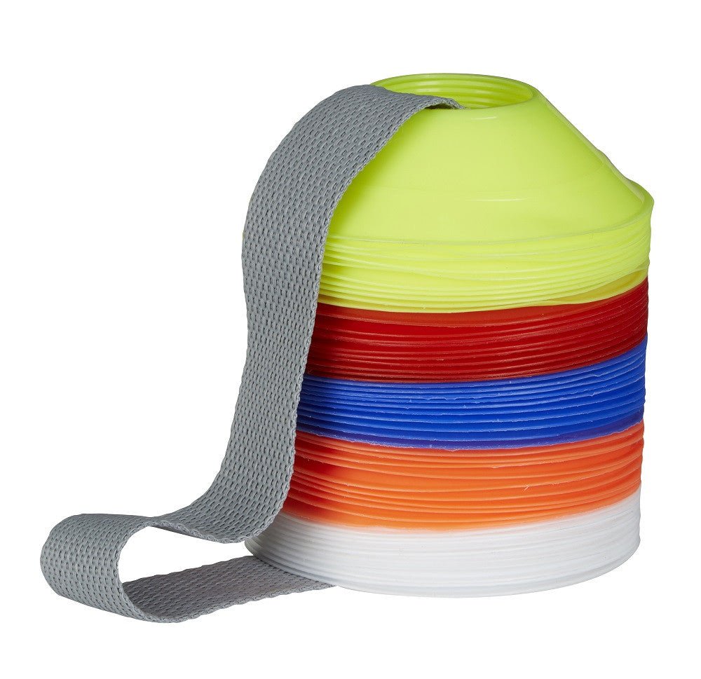 Set of 50 colorful Ram Rugby mini marker cones with stand holders, lightweight 3cm high training equipment for drills