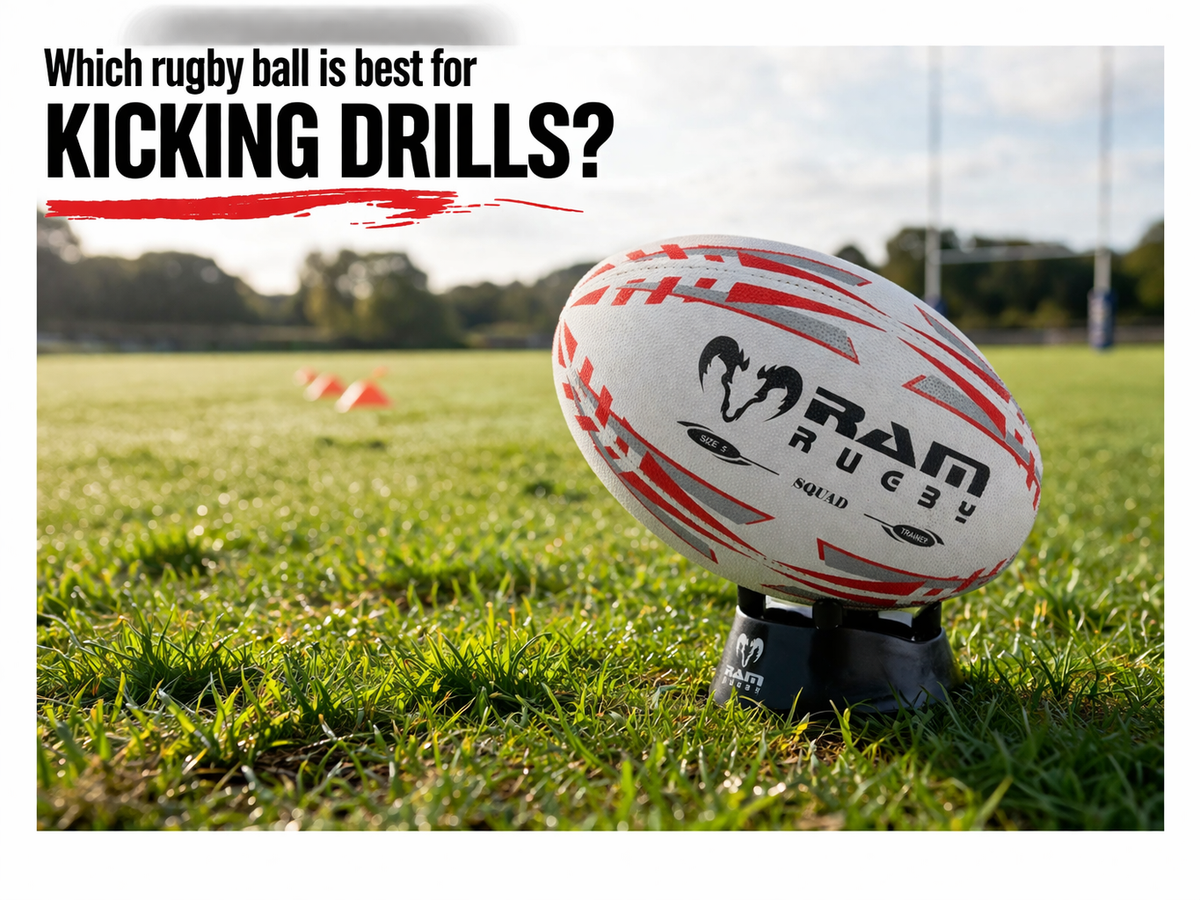 Rugby ball standing on a kicking tee ready for a place kick