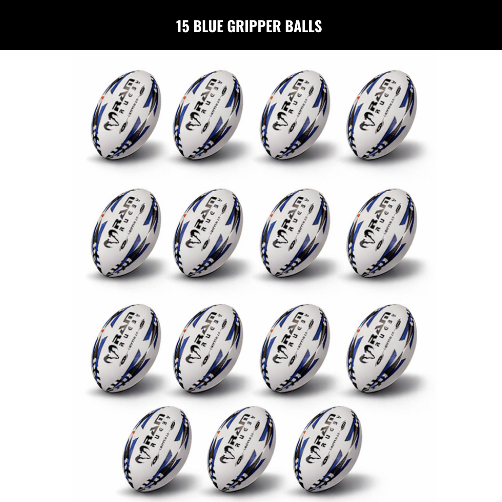 Ram Rugby Gripper 2.0 Pro Trainer Rugby Ball Bundle 15 Balls 1 Bags
