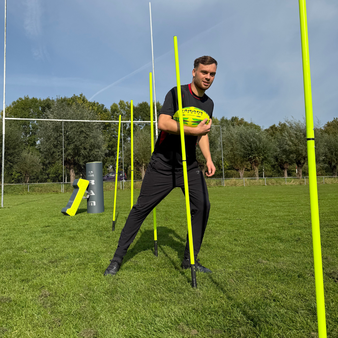 Set Ram Rugby di 10 pali da allenamento in due pezzi per esercizi sportivi