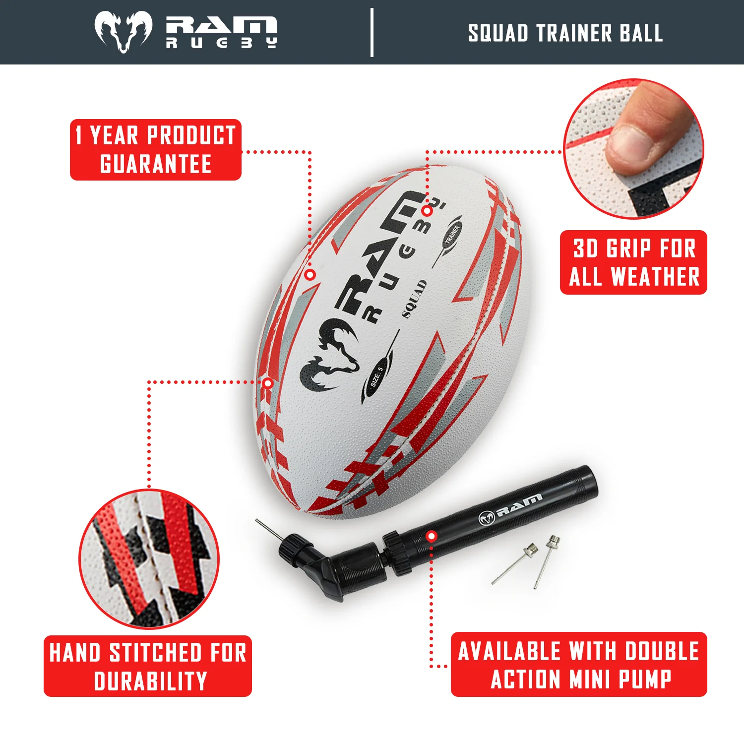 Ram Rugby Squad Trainer Ball Bundle 15 Balls with Breathable Bag