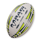 Thirty Ram Rugby Academy Trainer rugby balls in bright orange with black accents, stacked with two black breathable storage bags.
