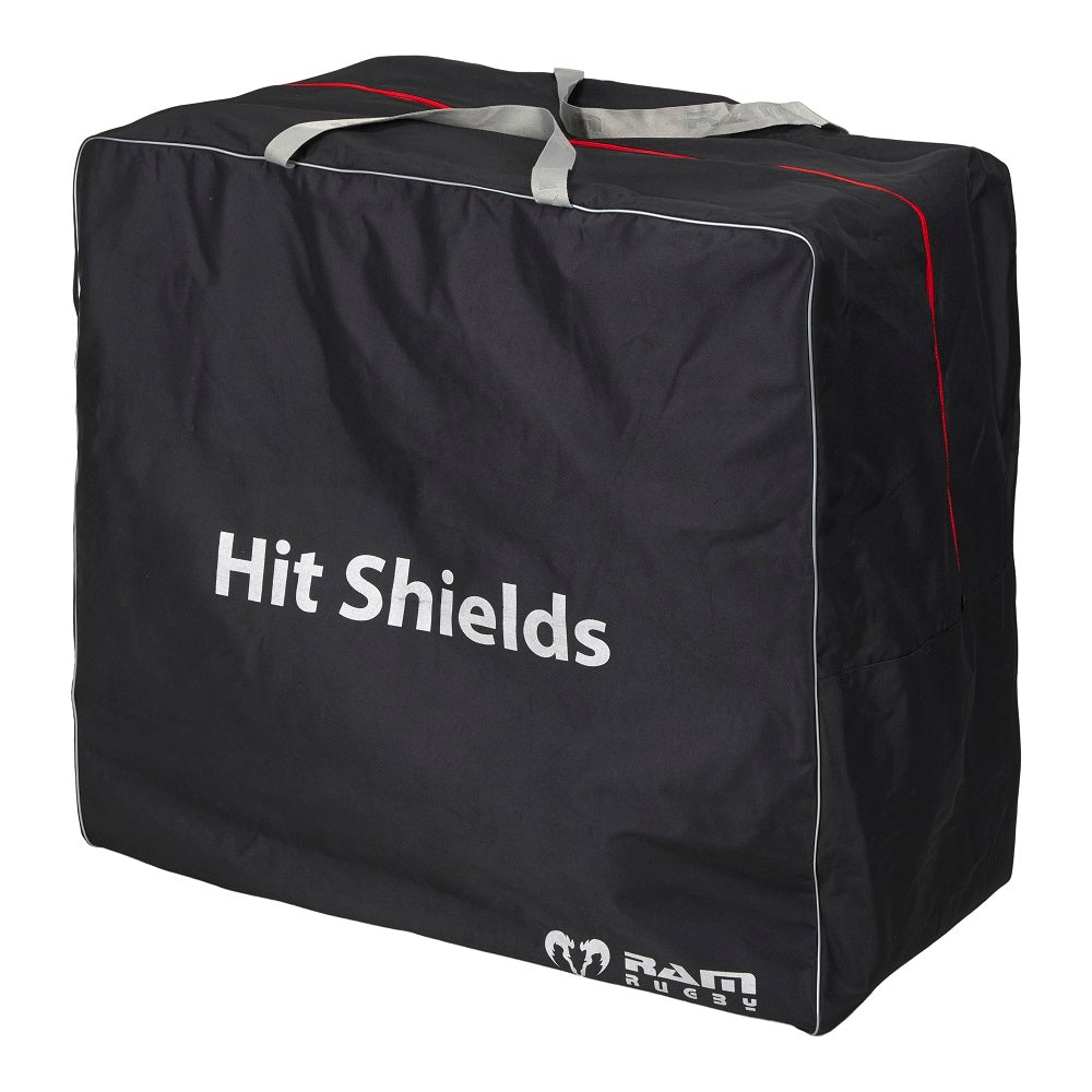 Ram Rugby Curve Hit Shield in black and yellow used in rugby training for contact drills, clearing out, and hitting skills development