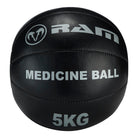 Set of black Ram Rugby durable medicine balls in 3KG, 5KG, and 10KG sizes with slip leather 8-panel design for strength training