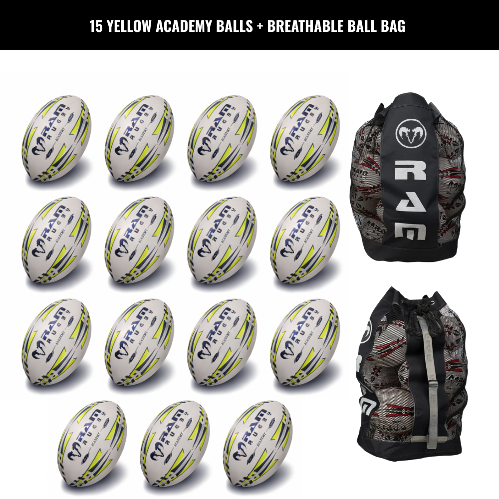 Ram Rugby Academy Trainer Ball Bundle 15 Pack with Storage