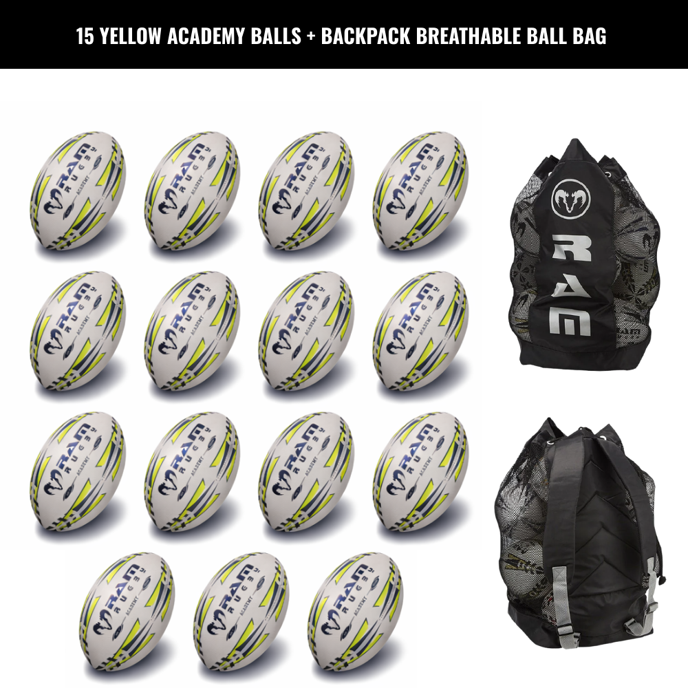 Ram Rugby Academy Trainer Ball Bundle 15 Pack with Storage