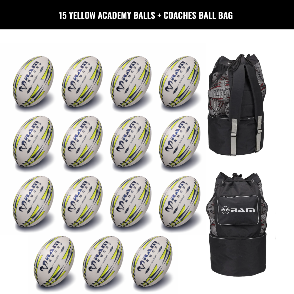 Ram Rugby Academy Trainer Ball Bundle 15 Pack with Storage