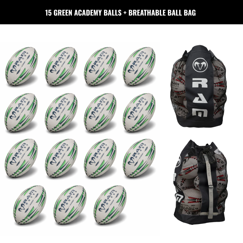 Ram Rugby Academy Trainer Ball Bundle 15 Pack with Storage
