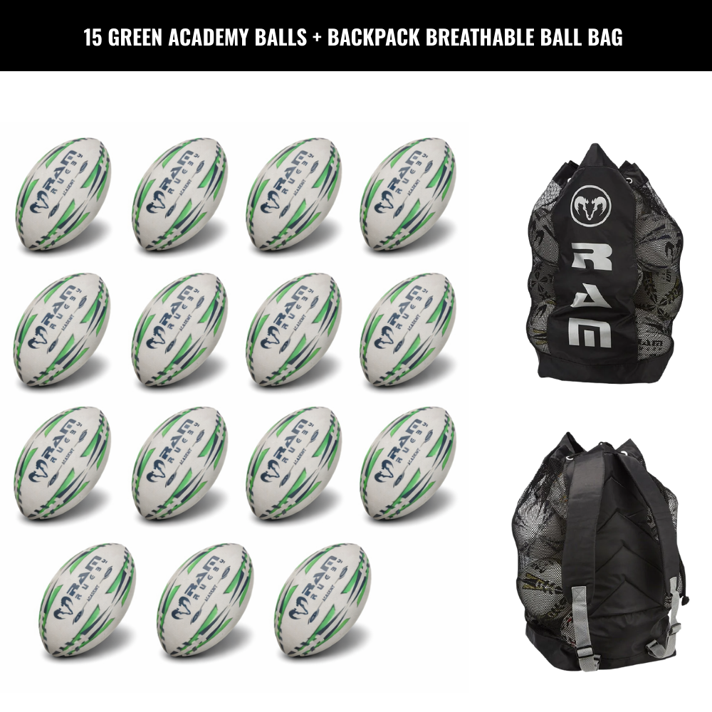 Ram Rugby Academy Trainer Ball Bundle 15 Pack with Storage
