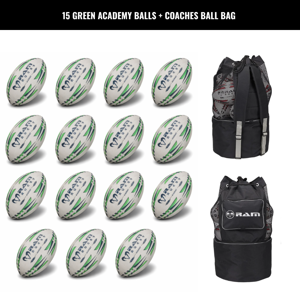 Ram Rugby Academy Trainer Ball Bundle 15 Pack with Storage