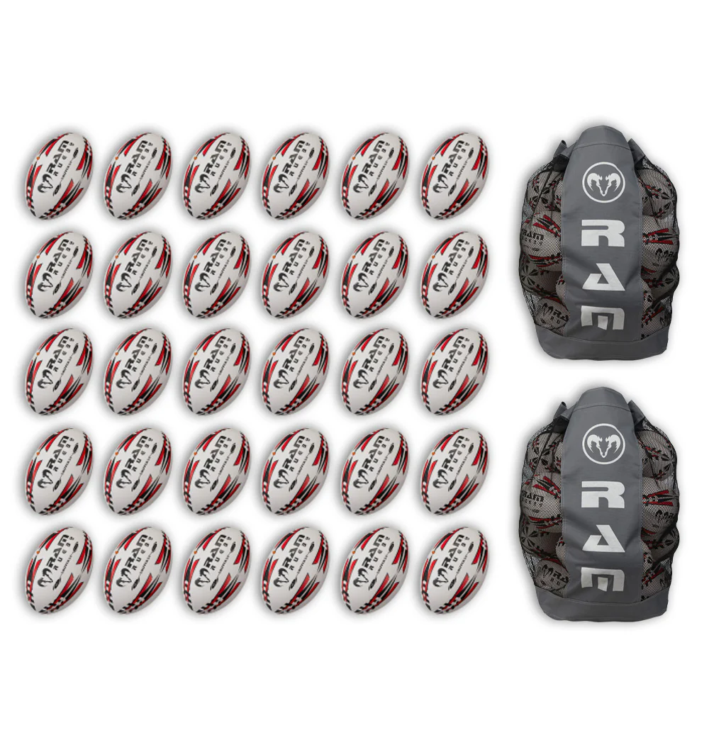 Ram Rugby Gripper 2.0 Pro Trainer Rugby Ball Bundle 30 Balls 2 Bags