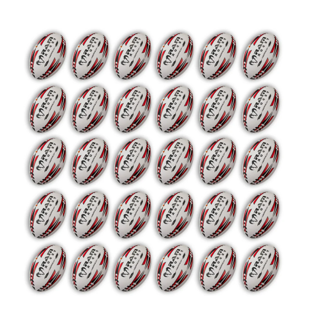 Ram Rugby Gripper 2.0 Pro Trainer Rugby Ball Bundle 30 Balls 2 Bags