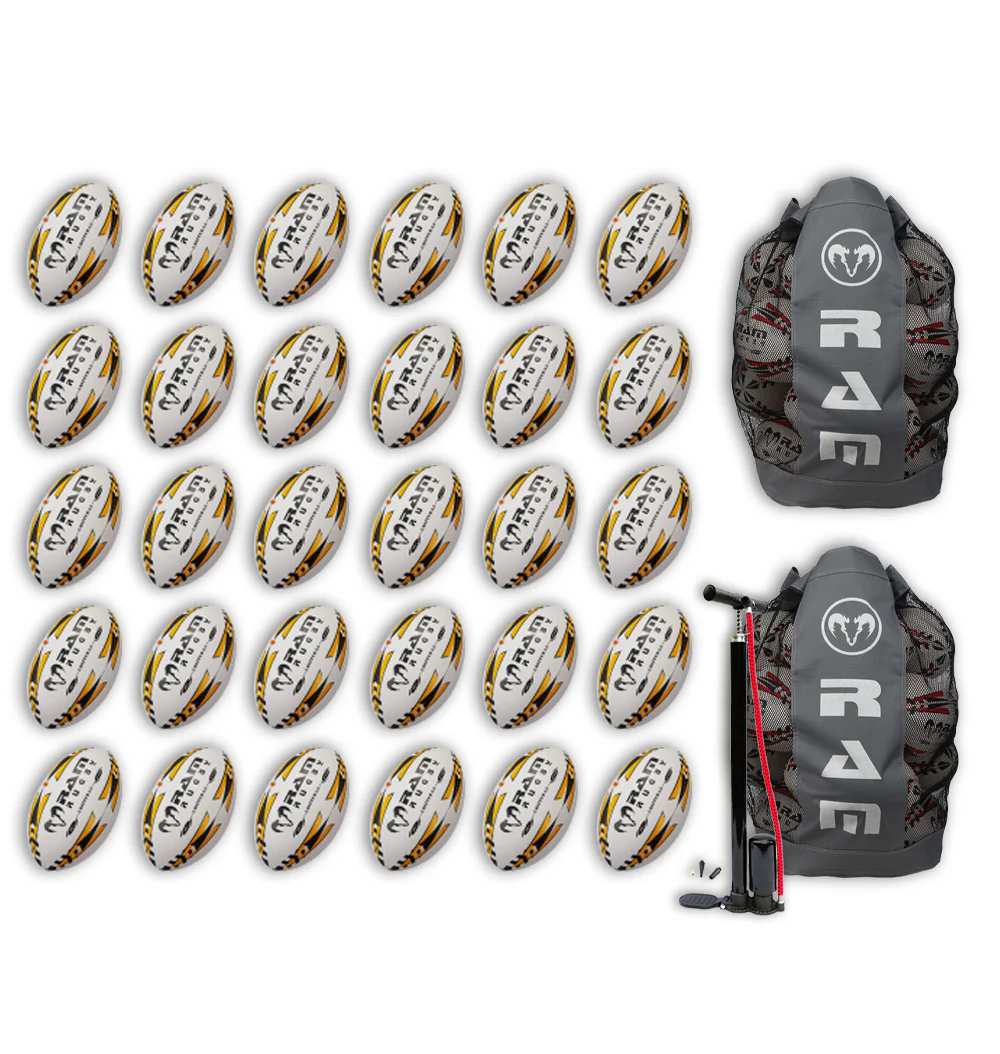 Ram Rugby Gripper 2.0 Pro Trainer Rugby Ball Bundle 30 Balls 2 Bags