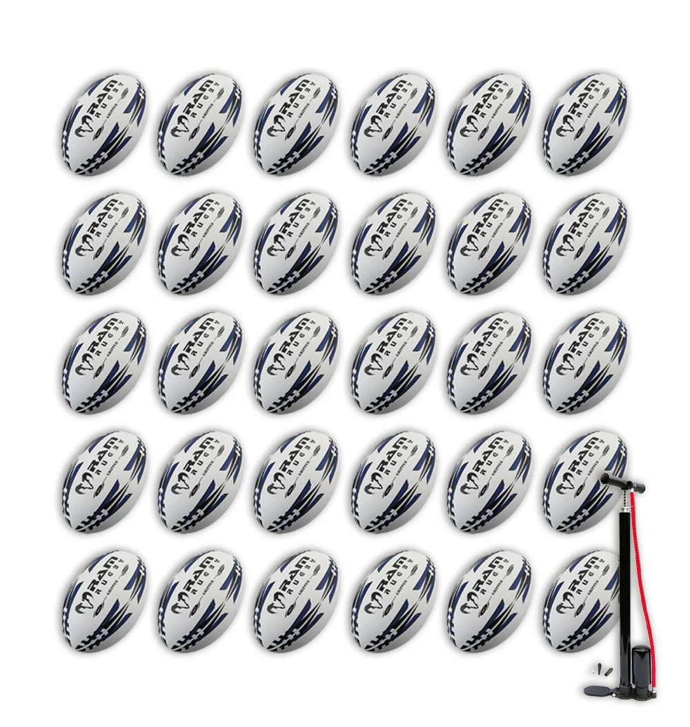Ram Rugby Gripper 2.0 Pro Trainer Rugby Ball Bundle 30 Balls 2 Bags
