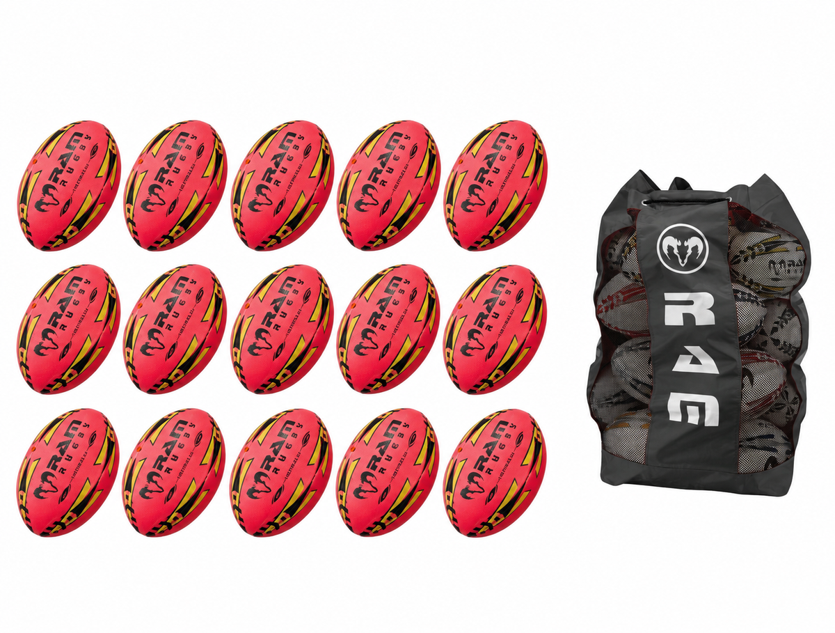 Ram Rugby Gripper 2.0 Pro Trainer Pallone Neon Rosa Bundle 15 Palloni 1 Borsa