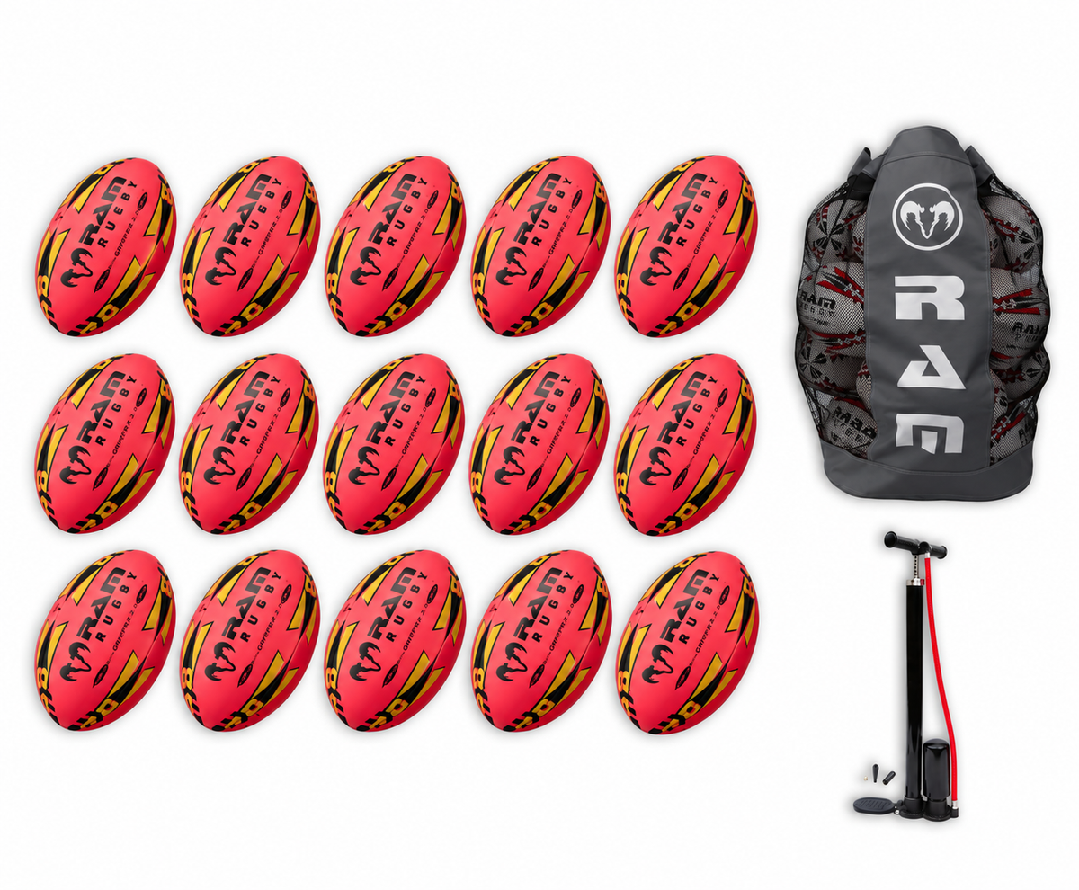 Ram Rugby Gripper 2.0 Pro Trainer Pallone Neon Rosa Bundle 15 Palloni 1 Borsa