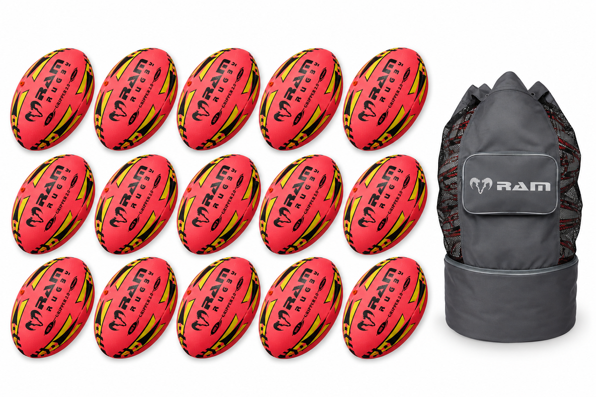 Ram Rugby Gripper 2.0 Pro Trainer Pallone Neon Rosa Bundle 15 Palloni 1 Borsa