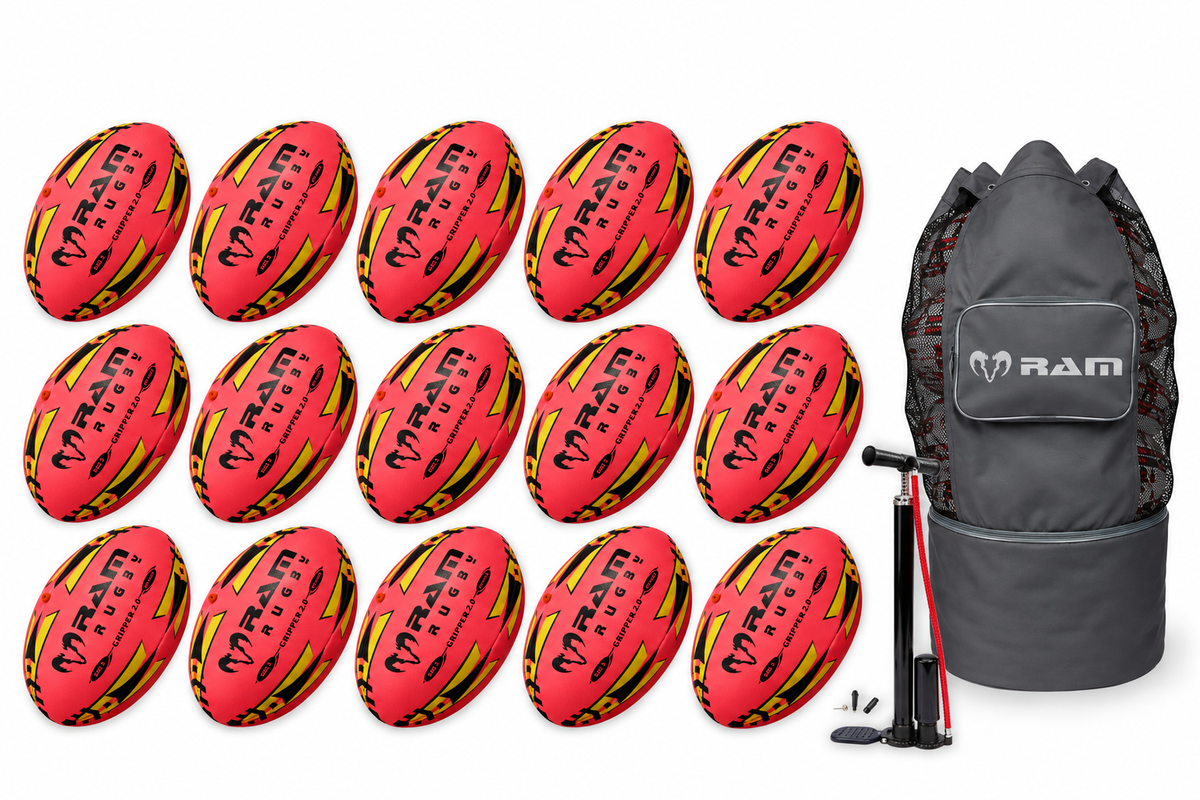 Ram Rugby Gripper 2.0 Pro Trainer Pallone Neon Rosa Bundle 15 Palloni 1 Borsa