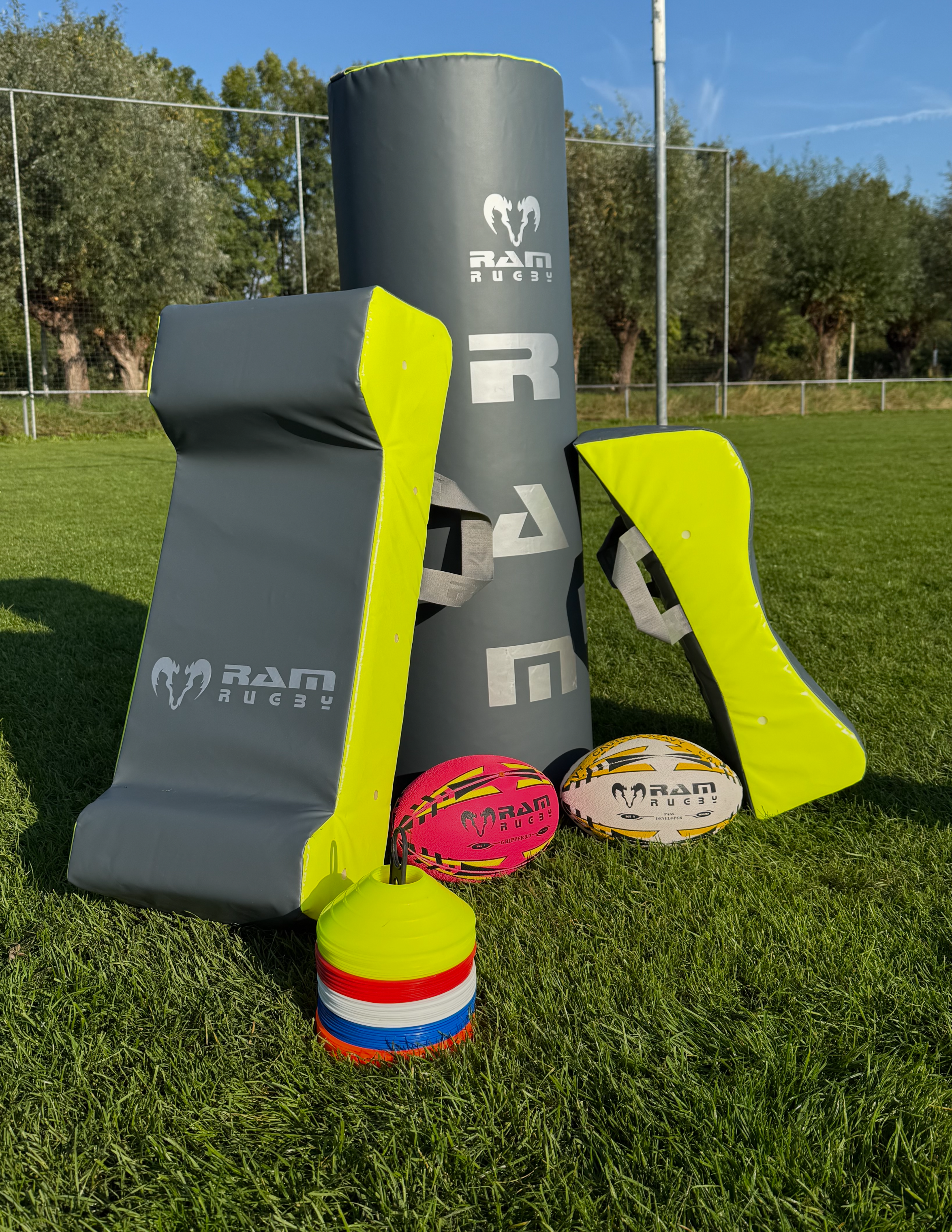 Gray and neon yellow rugby training gear by Ram Rugby Europe
