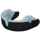 Close-up of Opro Gold Mouthguard in clear blue with flexible, cushioned design for rugby protection and comfortable fit