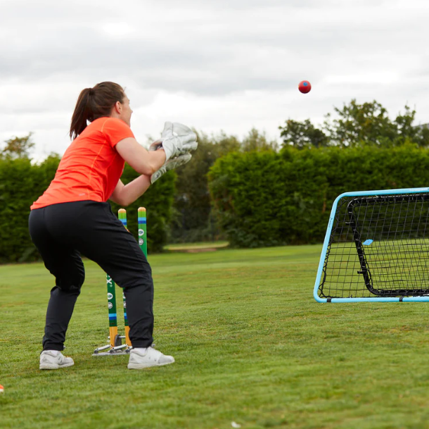 Crazy Catch Professional 2.0 rebound net with double-sided black mesh framed in durable blue for hand-eye coordination training