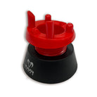 Ram Rugby Adjustable Kicking Tee in black with red accents featuring a rotating head for customizable kicking height and style.