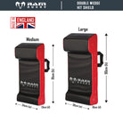 Ram Rugby Double Wedge Hit Shield in black and red with durable PVC and high-density foam for effective tackle practice