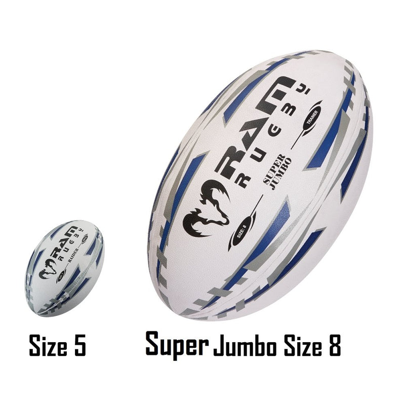Ram Rugby Giant 66cm Super Jumbo blue rugby ball with 3D grip, extra large fun ball for prizes and promotions