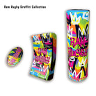 Ram Rugby graffiti tackle bag in vibrant colors, durable water-resistant PVC with high-density foam core for rugby training.