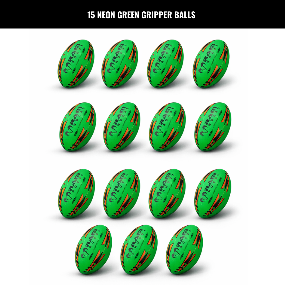 Ram Rugby Gripper 2.0 Pro Trainer Neon Ball Bundle 15 Balls with 1 Bag