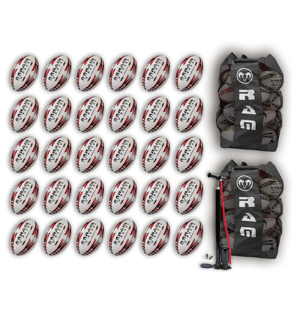 Ram Rugby Gripper 2.0 Pro Trainer Rugby Ball Bundle 30 Balls 2 Bags