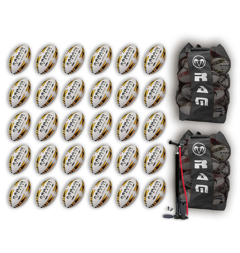 Ram Rugby Gripper 2.0 Pro Trainer Rugby Ball Bundle 30 Balls 2 Bags