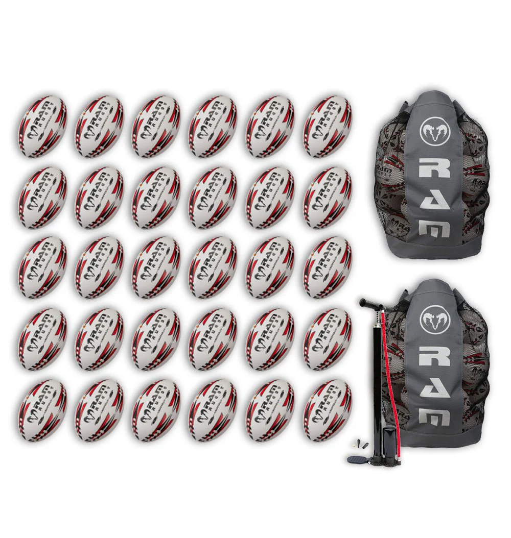 Ram Rugby Gripper 2.0 Pro Trainer Rugby Ball Bundle 30 Balls 2 Bags