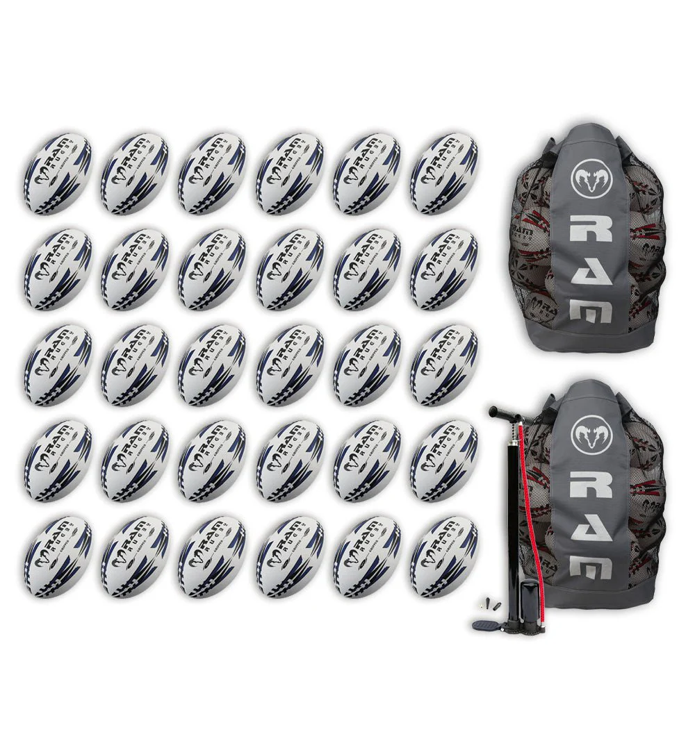 Ram Rugby Gripper 2.0 Pro Trainer Rugby Ball Bundle 30 Balls 2 Bags