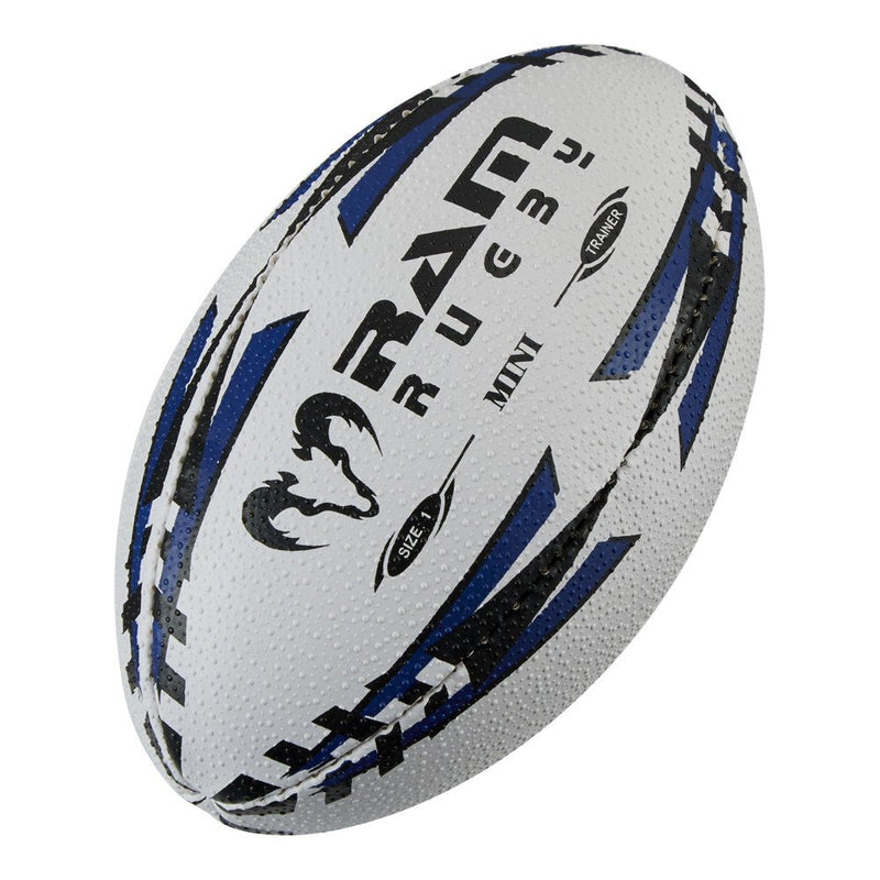 Ram Rugby Mini Rugby Ball size 1 in blue, 15cm air-filled fun kids toy for training, giveaways, and promotional events