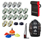 Ram Rugby Coaching Bundle with Raider Match Balls, Gripper Pro Trainer Balls, kicking tees, and club grid marker cones kit