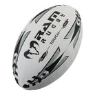 Ram Rugby Touch Match Rugby Ball in white and yellow with textured grip, designed for tag and touch rugby play