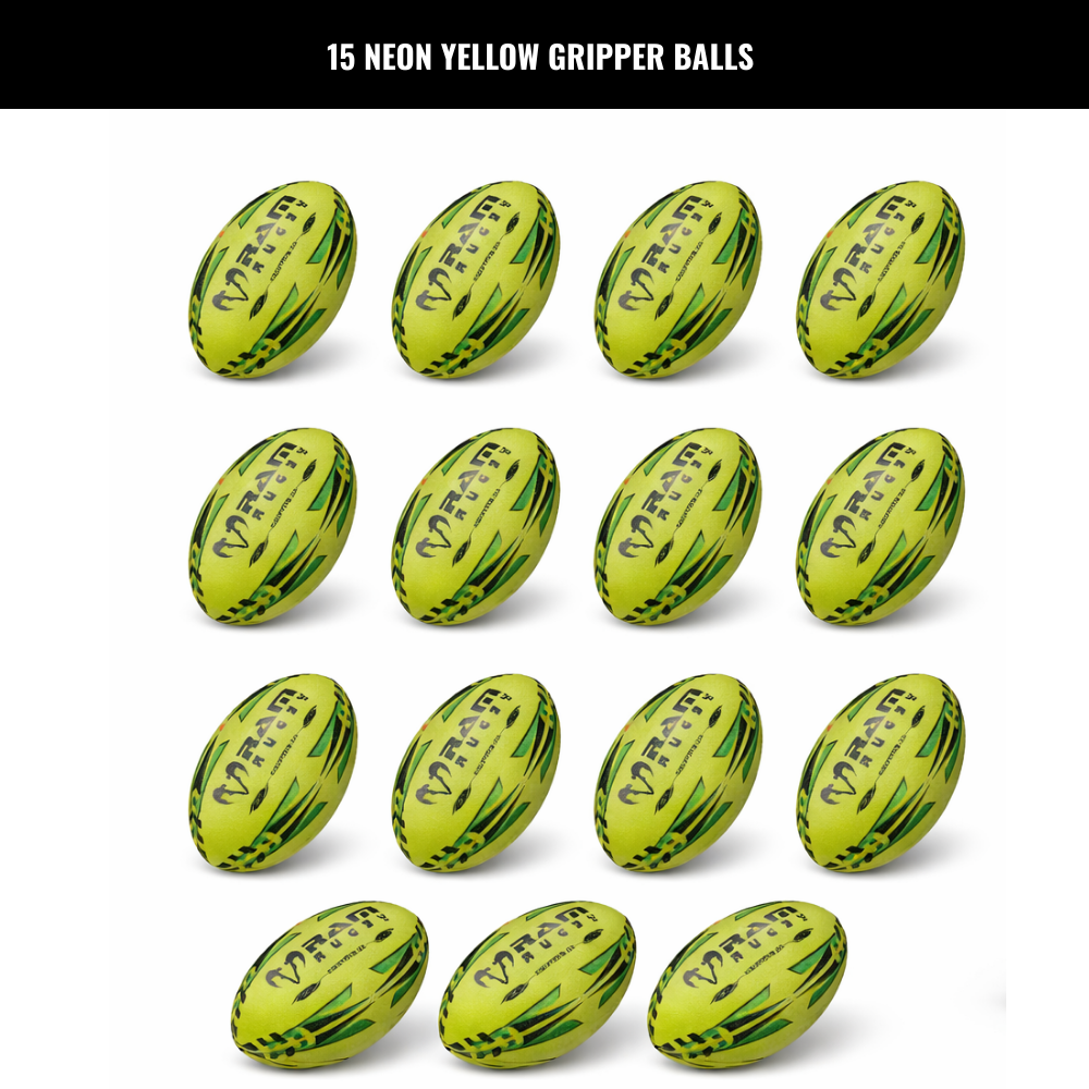 Ram Rugby Gripper 2.0 Pro Trainer Neon Ball Bundle 15 Balls with 1 Bag